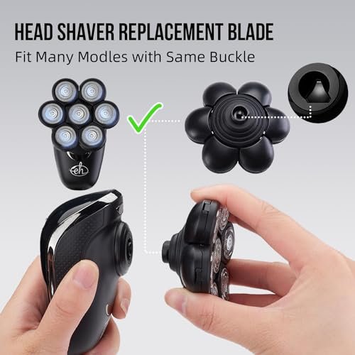 E-Hunter Bald Head Shaver Replacement Blades - Premium 7-Blade Heads for Universal Head Shavers & Freedom Bald Men Grooming, 3 Pack with Cleaning Brush Avelisse