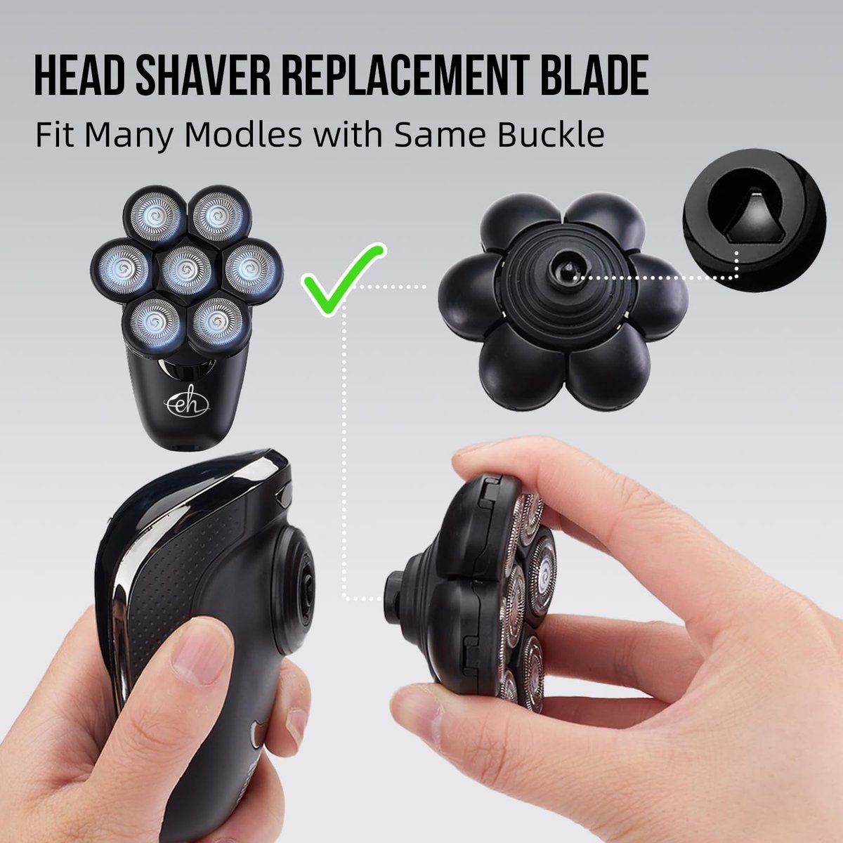 E-Hunter Bald Head Shaver Replacement Blades - Premium 7-Blade Heads for Universal Head Shavers & Freedom Bald Men Grooming, 3 Pack with Cleaning Brush Avelisse