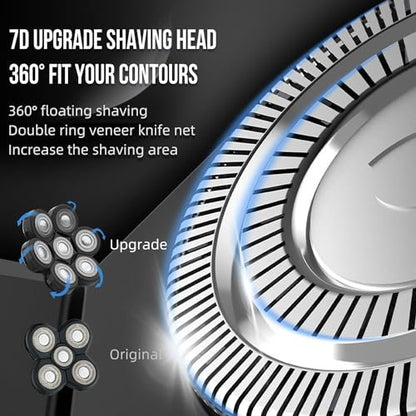 E-Hunter Bald Head Shaver Replacement Blades - Premium 7-Blade Heads for Universal Head Shavers & Freedom Bald Men Grooming, 3 Pack with Cleaning Brush Avelisse