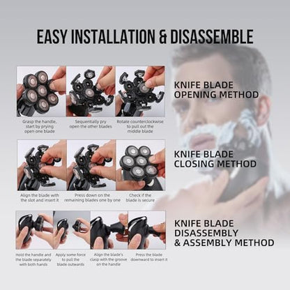 E-Hunter Bald Head Shaver Replacement Blades - Premium 7-Blade Heads for Universal Head Shavers & Freedom Bald Men Grooming, 3 Pack with Cleaning Brush Avelisse