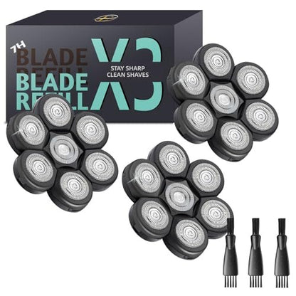 E-Hunter Bald Head Shaver Replacement Blades - Premium 7-Blade Heads for Universal Head Shavers & Freedom Bald Men Grooming, 3 Pack with Cleaning Brush Avelisse
