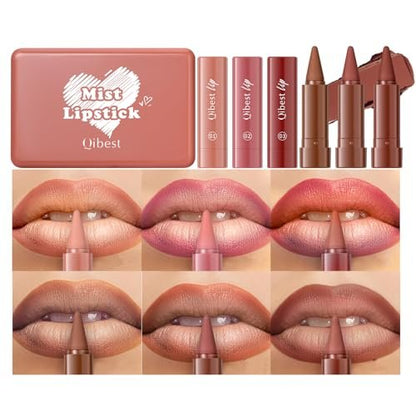 6 Pcs Gradient Lip Liner and Lipstick Combo Set – 2-in-1 Ombre Lipstick & Brown Lip Liner Duo – Waterproof, Long-Lasting Matte Finish – Smudge-Proof Full Coverage Lip Kit for Fuller & Plumper Lips