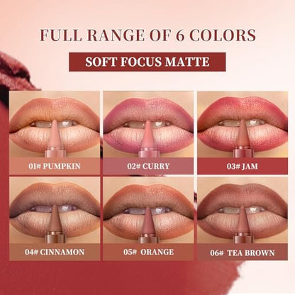 6 Pcs Gradient Lip Liner and Lipstick Combo Set – 2-in-1 Ombre Lipstick & Brown Lip Liner Duo – Waterproof, Long-Lasting Matte Finish – Smudge-Proof Full Coverage Lip Kit for Fuller & Plumper Lips
