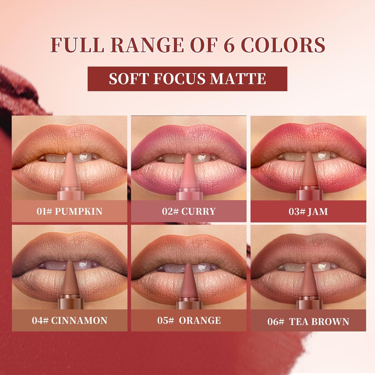 6 Pcs Gradient Lip Liner and Lipstick Combo Set – 2-in-1 Ombre Lipstick & Brown Lip Liner Duo – Waterproof, Long-Lasting Matte Finish – Smudge-Proof Full Coverage Lip Kit for Fuller & Plumper Lips - görsel 5