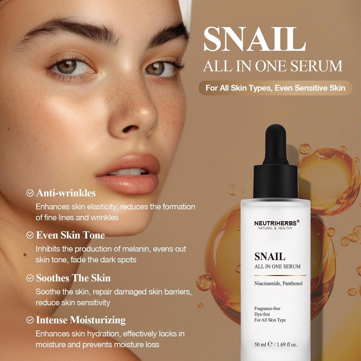 NeutriHerbs Pro 10% Snail Mucin Serum – 20X Concentrated Anti-Aging, Ultra-Hydrating & Non-Sticky Formula for Sensitive Skin, USA-Sourced Snail Secretion Filtrate, 1.69 fl oz - görsel 11