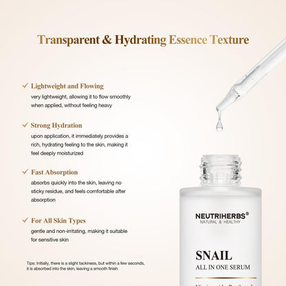 NeutriHerbs Pro 10% Snail Mucin Serum – 20X Concentrated Anti-Aging, Ultra-Hydrating & Non-Sticky Formula for Sensitive Skin, USA-Sourced Snail Secretion Filtrate, 1.69 fl oz