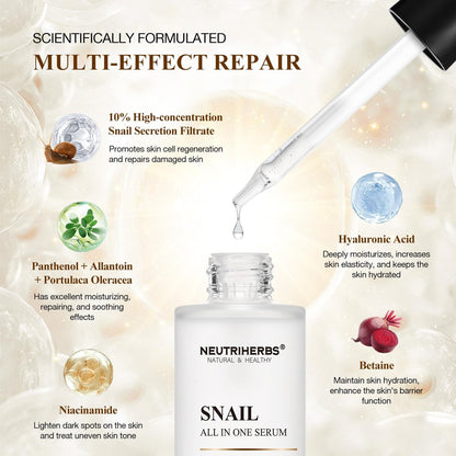 NeutriHerbs Pro 10% Snail Mucin Serum – 20X Concentrated Anti-Aging, Ultra-Hydrating & Non-Sticky Formula for Sensitive Skin, USA-Sourced Snail Secretion Filtrate, 1.69 fl oz