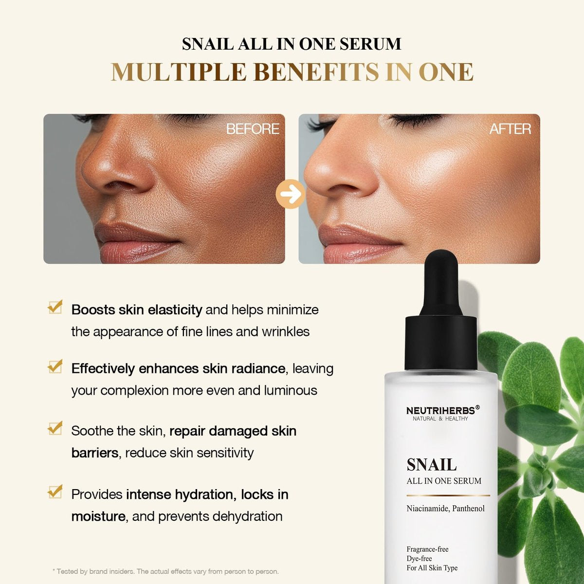 NeutriHerbs Pro 10% Snail Mucin Serum – 20X Concentrated Anti-Aging, Ultra-Hydrating & Non-Sticky Formula for Sensitive Skin, USA-Sourced Snail Secretion Filtrate, 1.69 fl oz - görsel 5