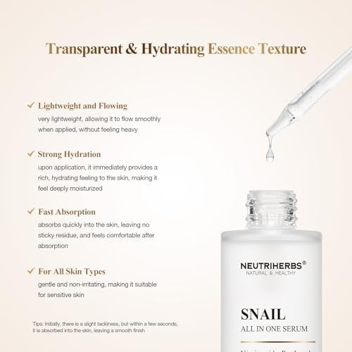 NeutriHerbs Pro 10% Snail Mucin Serum – 20X Concentrated Anti-Aging, Ultra-Hydrating & Non-Sticky Formula for Sensitive Skin, USA-Sourced Snail Secretion Filtrate, 1.69 fl oz - görsel 10