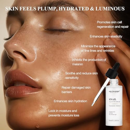 NeutriHerbs Pro 10% Snail Mucin Serum – 20X Concentrated Anti-Aging, Ultra-Hydrating & Non-Sticky Formula for Sensitive Skin, USA-Sourced Snail Secretion Filtrate, 1.69 fl oz