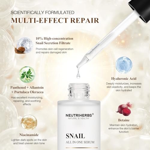 NeutriHerbs Pro 10% Snail Mucin Serum – 20X Concentrated Anti-Aging, Ultra-Hydrating & Non-Sticky Formula for Sensitive Skin, USA-Sourced Snail Secretion Filtrate, 1.69 fl oz - görsel 8
