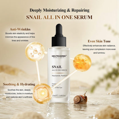 NeutriHerbs Pro 10% Snail Mucin Serum – 20X Concentrated Anti-Aging, Ultra-Hydrating & Non-Sticky Formula for Sensitive Skin, USA-Sourced Snail Secretion Filtrate, 1.69 fl oz