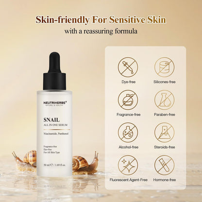 NeutriHerbs Pro 10% Snail Mucin Serum – 20X Concentrated Anti-Aging, Ultra-Hydrating & Non-Sticky Formula for Sensitive Skin, USA-Sourced Snail Secretion Filtrate, 1.69 fl oz