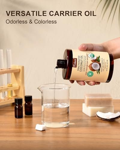 Yoken USDA Certified Fractionated Coconut Oil for Skin 16 Oz - Organic Liquid Coconut Oil, Unscented Moisturizer for Hair, Face, Body, Carrier Oil for Essential Oils, Hexane Free