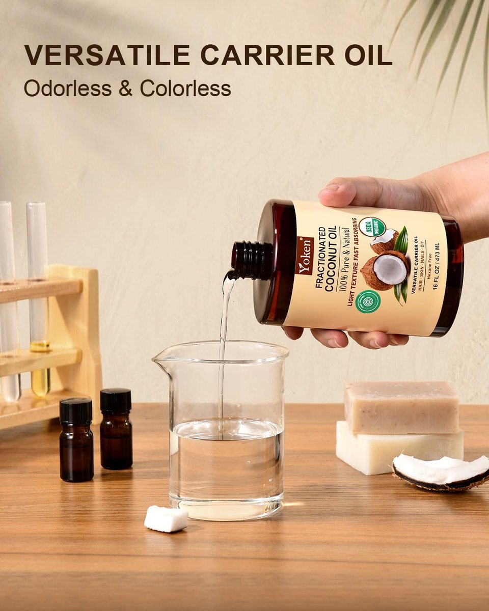 Yoken USDA Certified Fractionated Coconut Oil for Skin 16 Oz - Organic Liquid Coconut Oil, Unscented Moisturizer for Hair, Face, Body, Carrier Oil for Essential Oils, Hexane Free - görsel 13