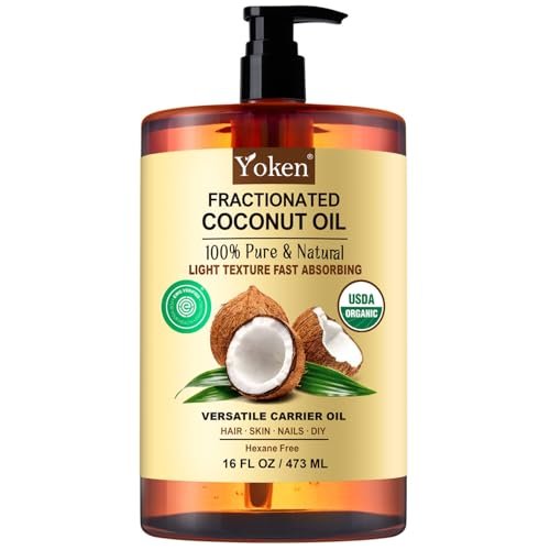 Yoken USDA Certified Fractionated Coconut Oil for Skin 16 Oz - Organic Liquid Coconut Oil, Unscented Moisturizer for Hair, Face, Body, Carrier Oil for Essential Oils, Hexane Free - görsel 2