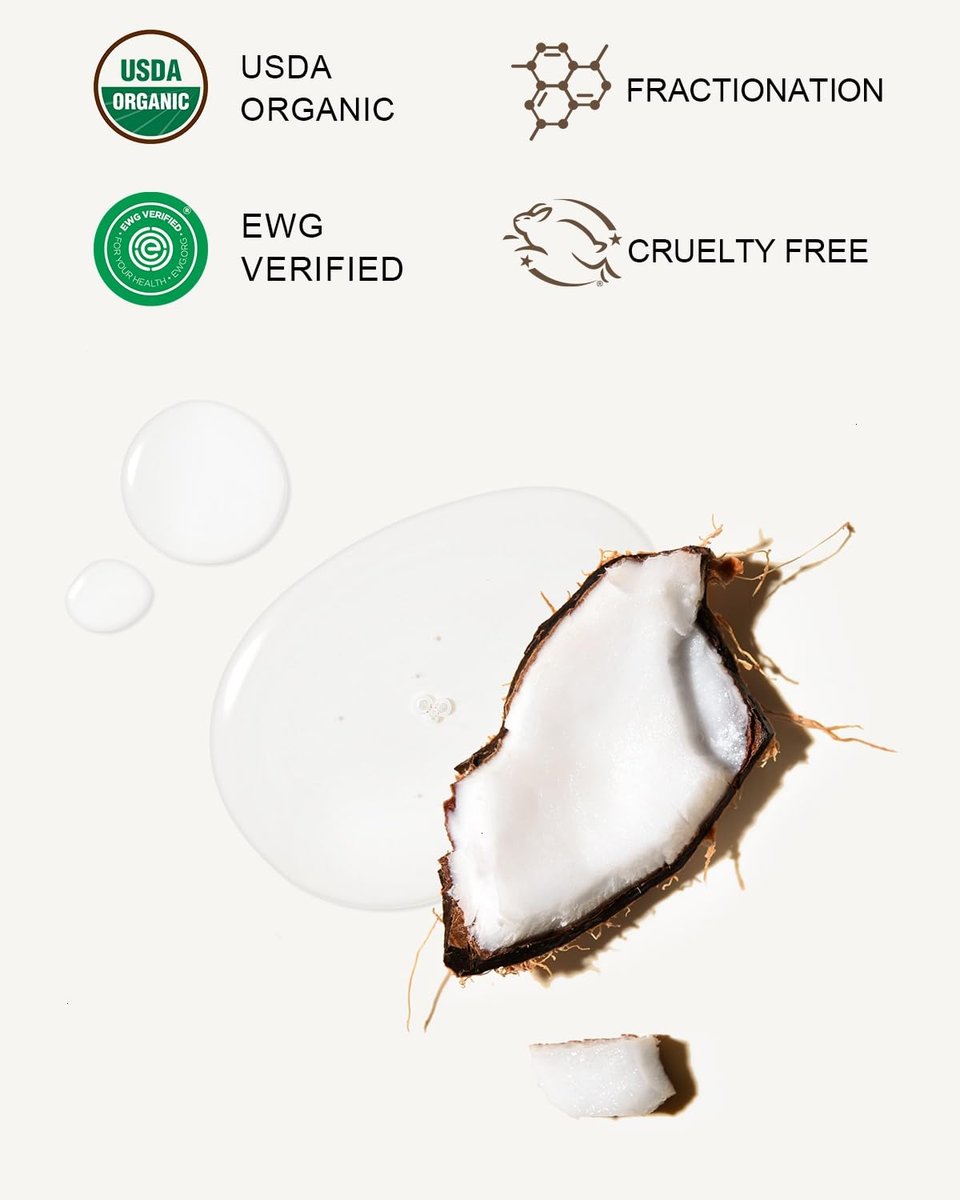 Yoken USDA Certified Fractionated Coconut Oil for Skin 16 Oz - Organic Liquid Coconut Oil, Unscented Moisturizer for Hair, Face, Body, Carrier Oil for Essential Oils, Hexane Free - görsel 7