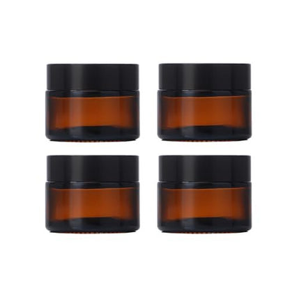 4-Pack Round Amber Glass Jars 0.5 Oz – Small Cosmetic Sample Containers with Inner Lids for Lotions, Essential Oils, and Lip Balm