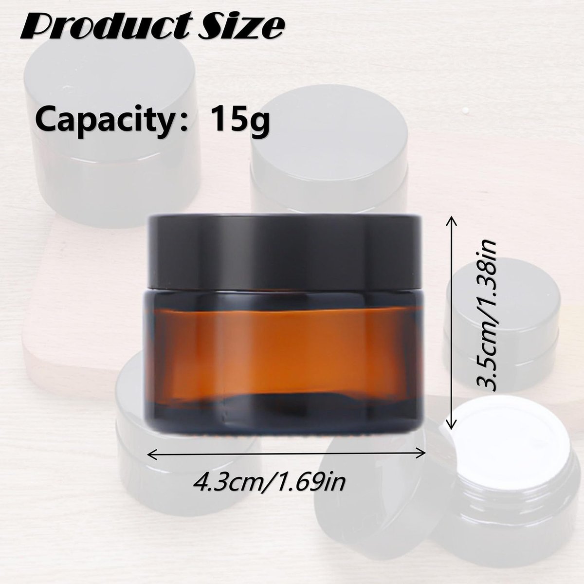 4-Pack Round Amber Glass Jars 0.5 Oz – Small Cosmetic Sample Containers with Inner Lids for Lotions, Essential Oils, and Lip Balm - görsel 3