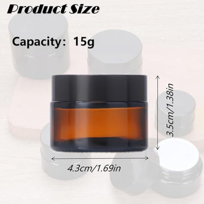4-Pack Round Amber Glass Jars 0.5 Oz – Small Cosmetic Sample Containers with Inner Lids for Lotions, Essential Oils, and Lip Balm