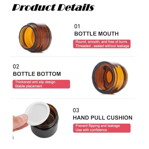 4-Pack Round Amber Glass Jars 0.5 Oz – Small Cosmetic Sample Containers with Inner Lids for Lotions, Essential Oils, and Lip Balm - görsel 6