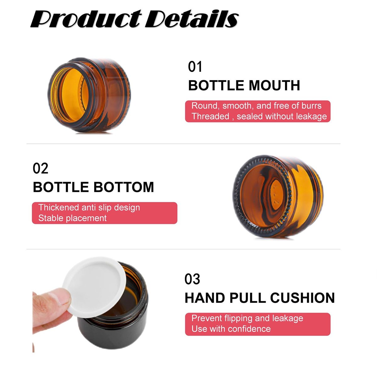 4-Pack Round Amber Glass Jars 0.5 Oz – Small Cosmetic Sample Containers with Inner Lids for Lotions, Essential Oils, and Lip Balm - görsel 5