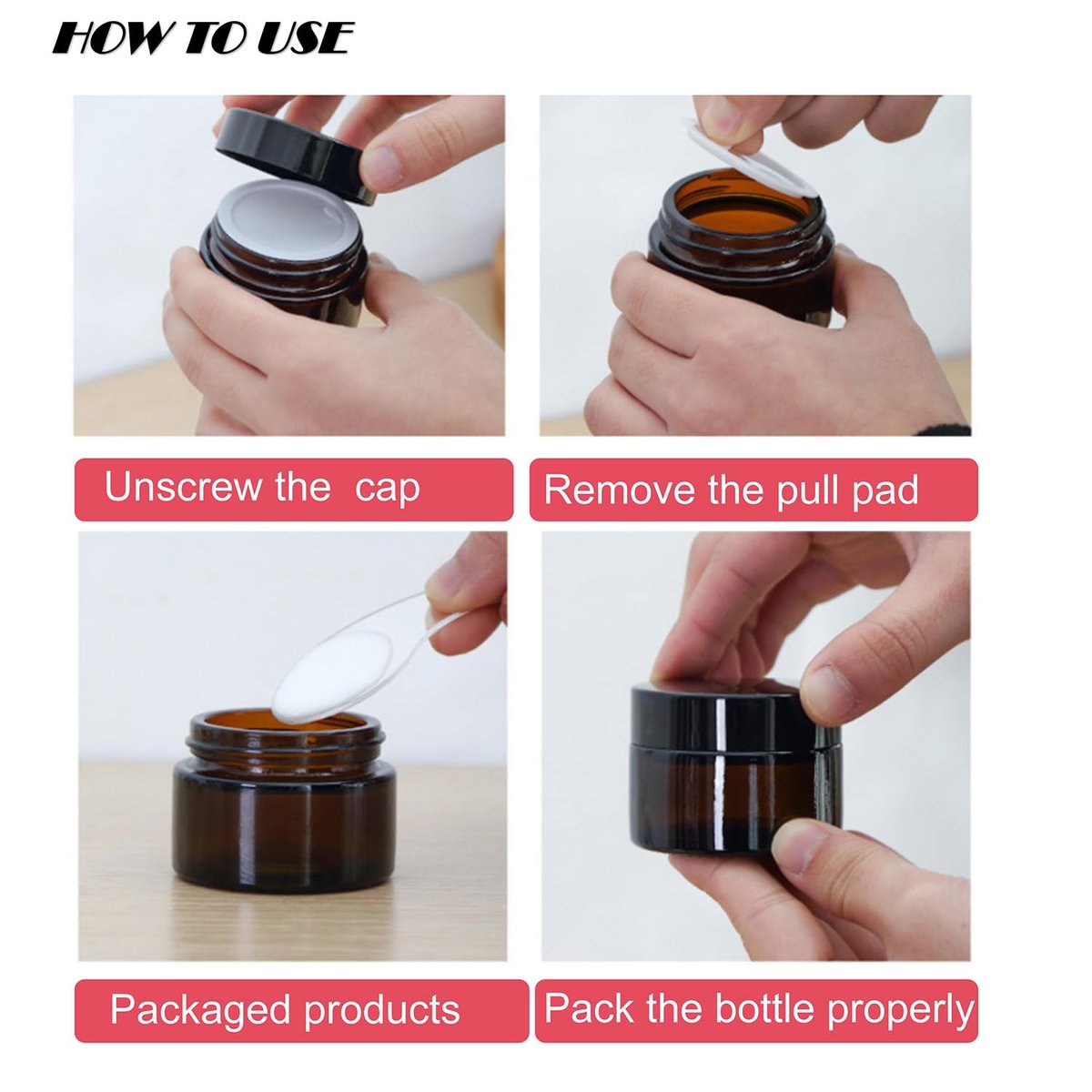 4-Pack Round Amber Glass Jars 0.5 Oz – Small Cosmetic Sample Containers with Inner Lids for Lotions, Essential Oils, and Lip Balm - görsel 7