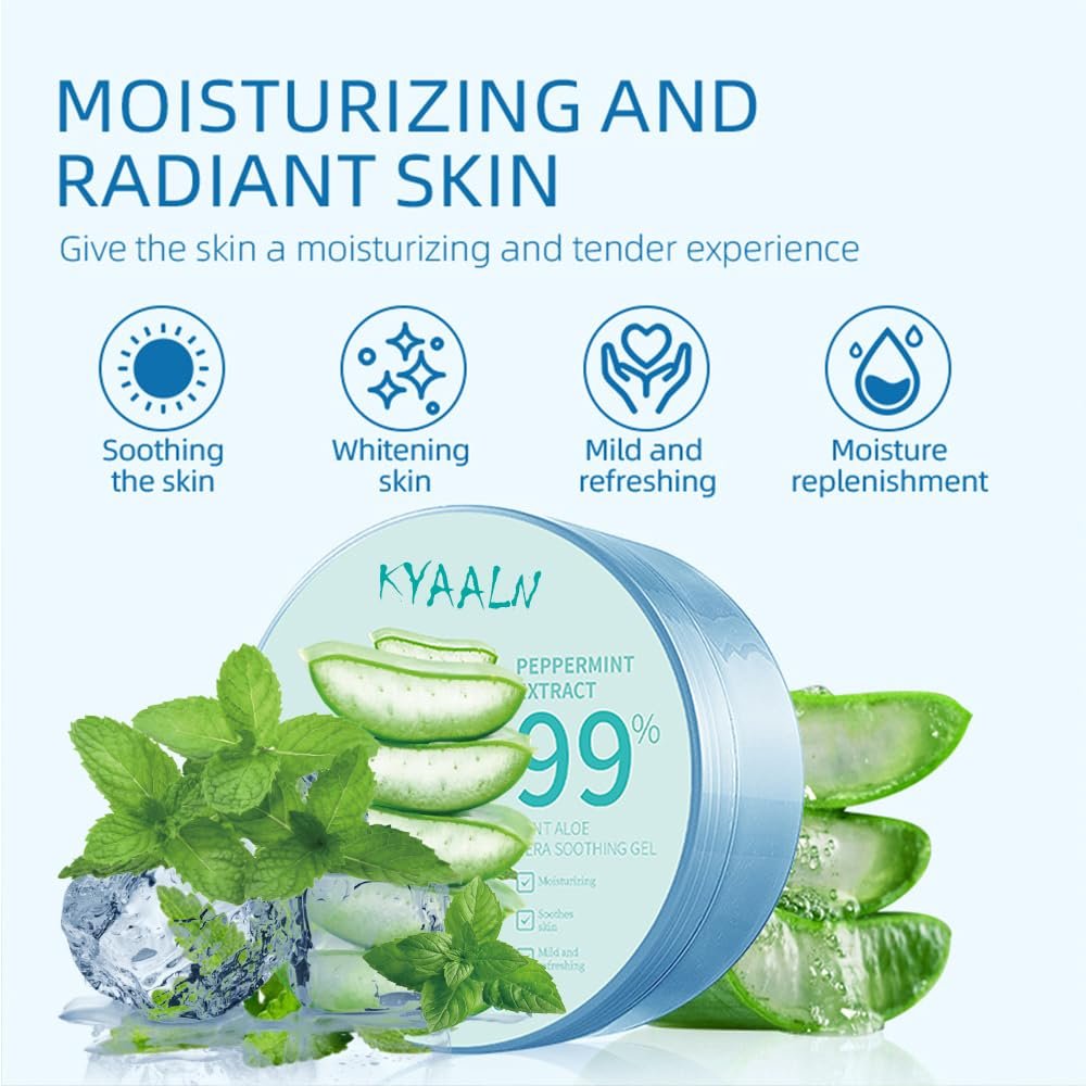 KYAALN Aloe Vera Gel for Face & Body – 10.5 oz, Fast Absorbing, Non-Sticky, Deep Hydration for Dry Skin, Sunburn Relief, After Shave, Hair & Scalp Care, All Skin Types - görsel 5