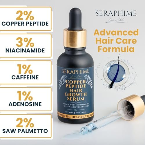 Seraphime Copper Peptide Serum for Hair Growth - Caffeine, Niacinamide, Rosemary Oil, Saw Palmetto Hair Density Serum, Topical Tripeptide Scalp Care for Hair Thinning, Women & Men 1 fl oz Avelisse