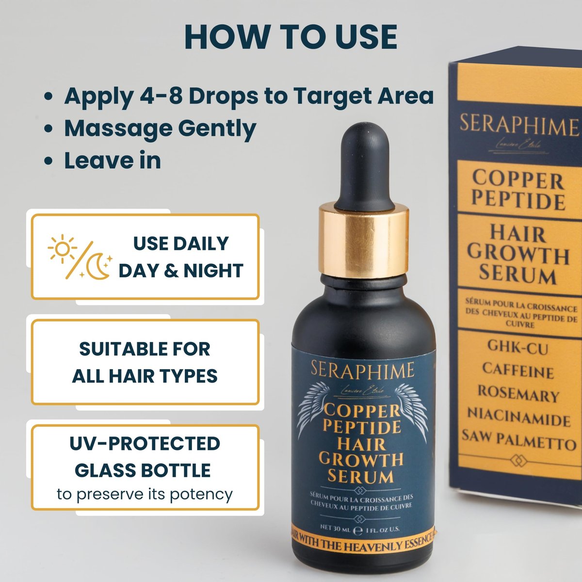 Seraphime Copper Peptide Serum for Hair Growth - Caffeine, Niacinamide, Rosemary Oil, Saw Palmetto Hair Density Serum, Topical Tripeptide Scalp Care for Hair Thinning, Women & Men 1 fl oz Avelisse