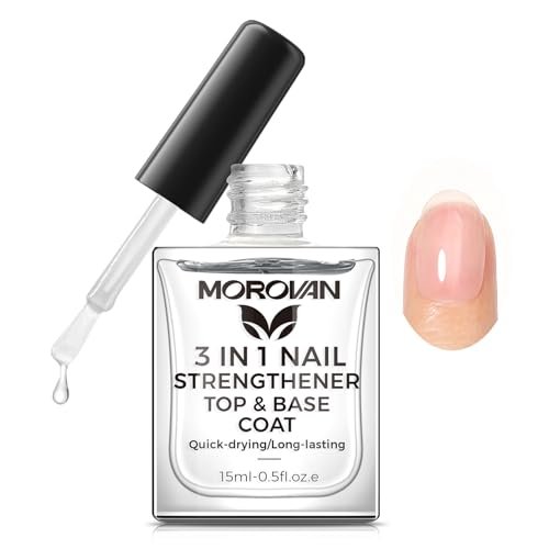 Morovan 3-in-1 Base Coat Nail Strengthener – Clear Quick Dry Nail Hardener & Growth Top Coat for Damaged Nails, Long Lasting Shine, No Chip, 0.5 Fl Oz - görsel 2