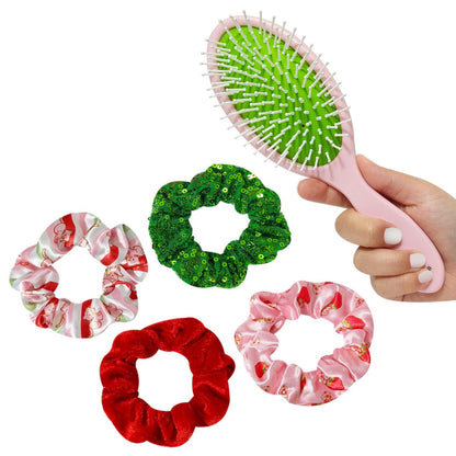 LUV HER Strawberry Shortcake Hair Accessory Set – 5-Piece Detangling Hairbrush & Scrunchies for Kids Ages 3+ Avelisse