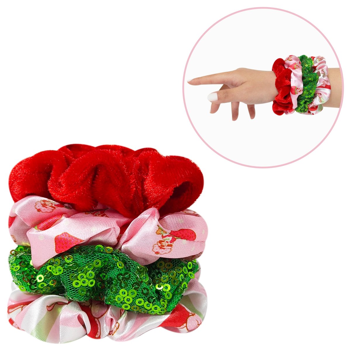 LUV HER Strawberry Shortcake Hair Accessory Set – 5-Piece Detangling Hairbrush & Scrunchies for Kids Ages 3+ Avelisse