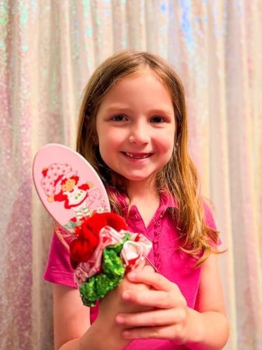 LUV HER Strawberry Shortcake Hair Accessory Set – 5-Piece Detangling Hairbrush & Scrunchies for Kids Ages 3+ Avelisse