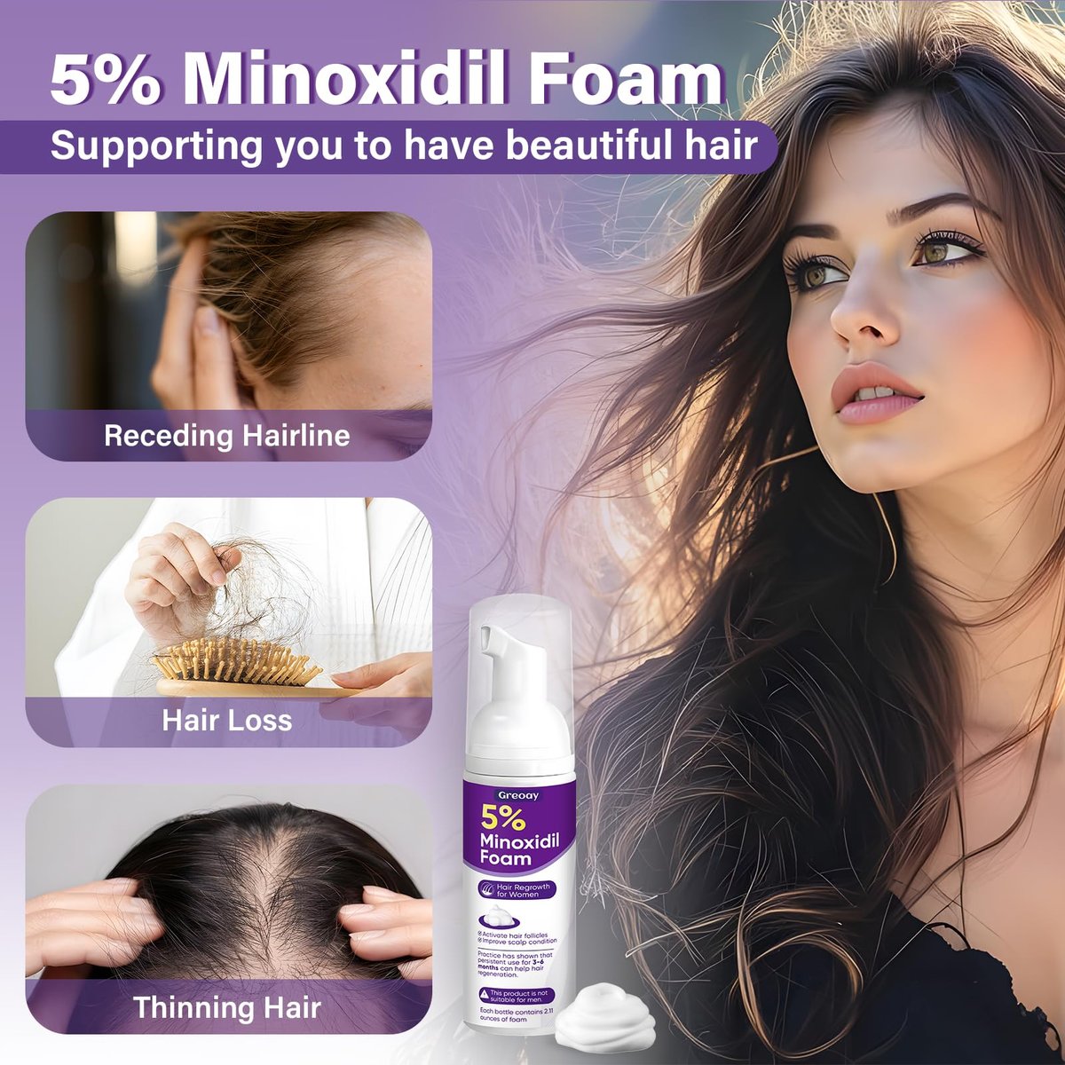 Greoay 5% Minoxidil Foam for Women - Hair Regrowth Treatment, 6.35 oz Avelisse