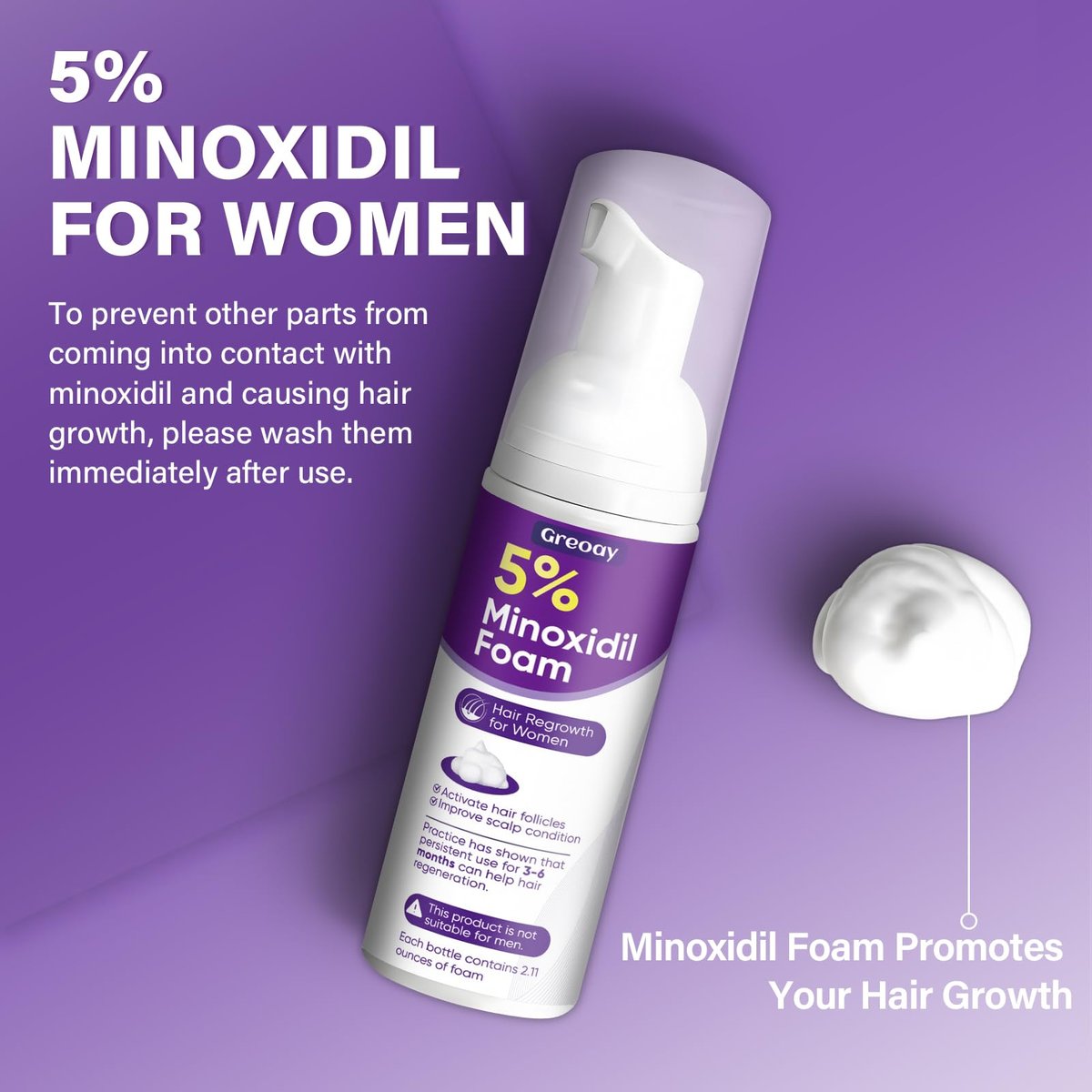 Greoay 5% Minoxidil Foam for Women - Hair Regrowth Treatment, 6.35 oz Avelisse