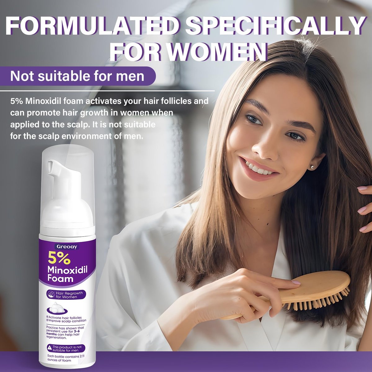 Greoay 5% Minoxidil Foam for Women - Hair Regrowth Treatment, 6.35 oz Avelisse