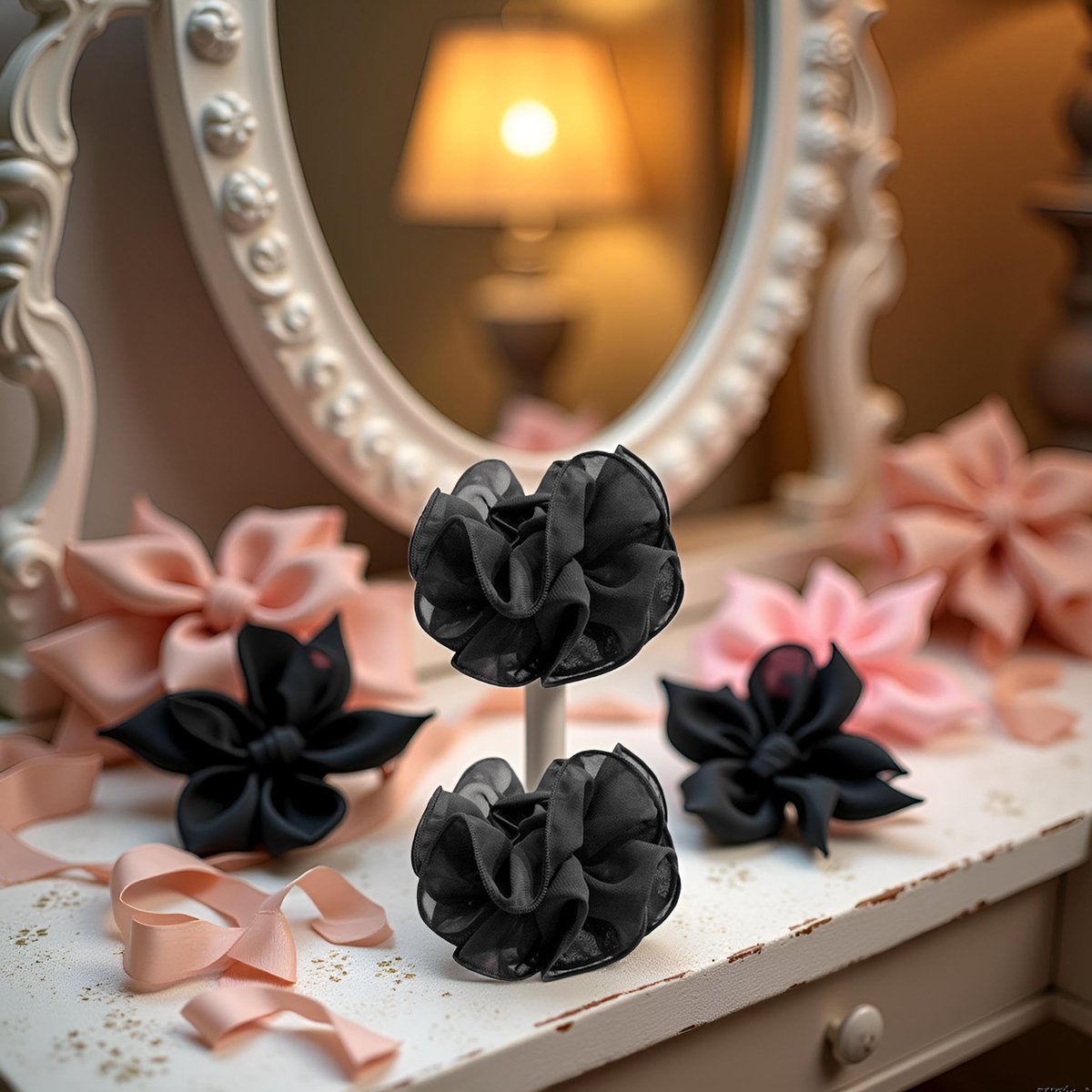 2-Pack Black Chiffon Large Hair Claw Clips with Bow & Rose Design for Women - görsel 7