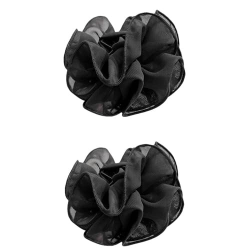 2-Pack Black Chiffon Large Hair Claw Clips with Bow & Rose Design for Women - görsel 2