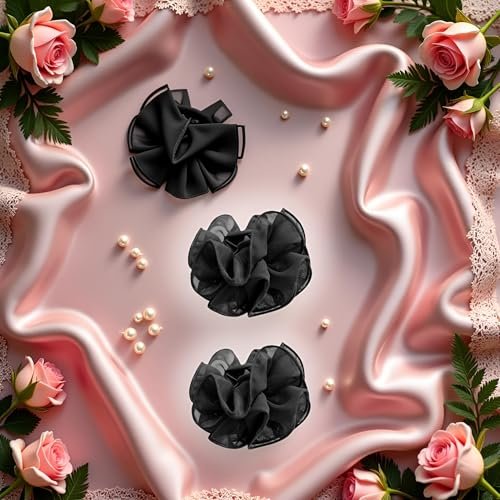 2-Pack Black Chiffon Large Hair Claw Clips with Bow & Rose Design for Women - görsel 10