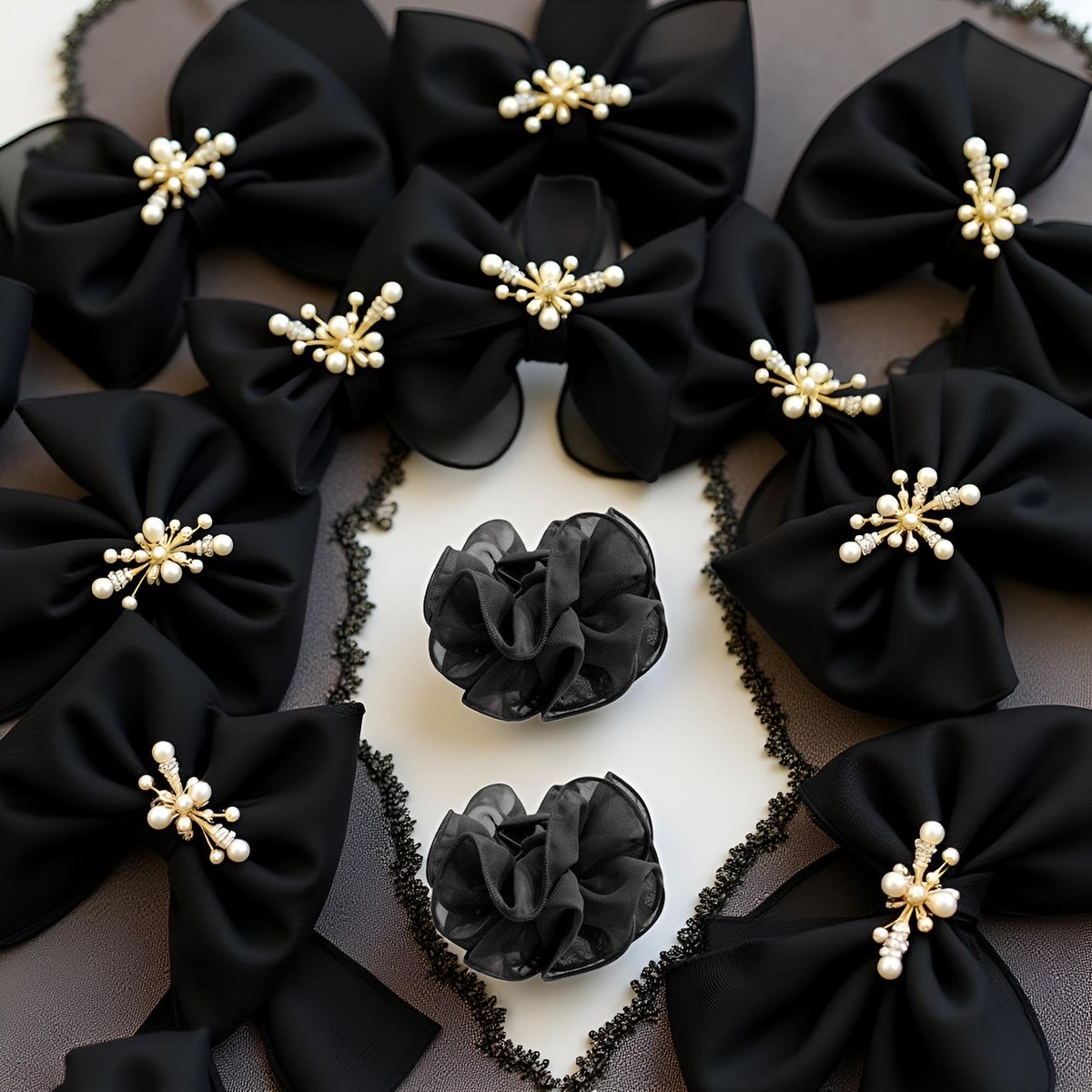 2-Pack Black Chiffon Large Hair Claw Clips with Bow & Rose Design for Women - görsel 15