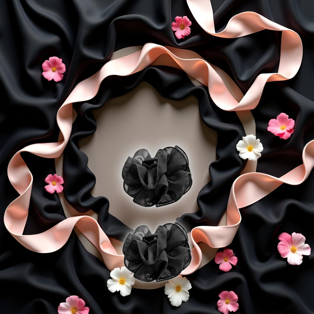 2-Pack Black Chiffon Large Hair Claw Clips with Bow & Rose Design for Women - görsel 5
