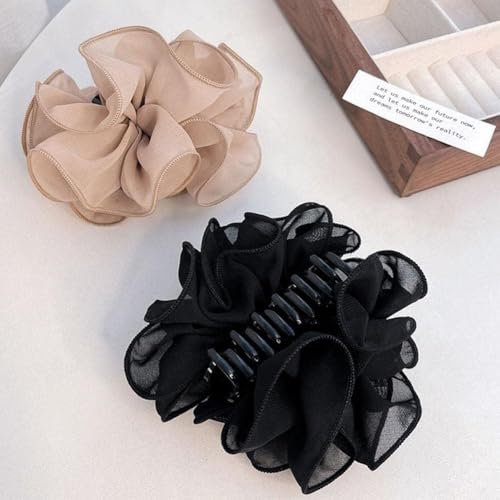 2-Pack Black Chiffon Large Hair Claw Clips with Bow & Rose Design for Women - görsel 12