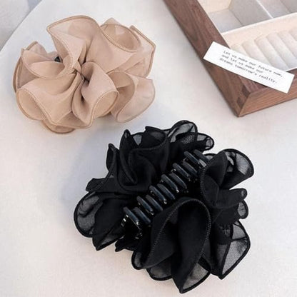 2-Pack Black Chiffon Large Hair Claw Clips with Bow & Rose Design for Women