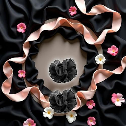 2-Pack Black Chiffon Large Hair Claw Clips with Bow & Rose Design for Women