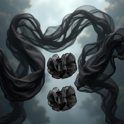2-Pack Black Chiffon Large Hair Claw Clips with Bow & Rose Design for Women