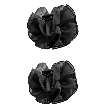 2-Pack Black Chiffon Large Hair Claw Clips with Bow & Rose Design for Women