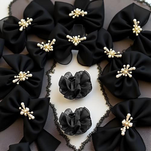 2-Pack Black Chiffon Large Hair Claw Clips with Bow & Rose Design for Women - görsel 16