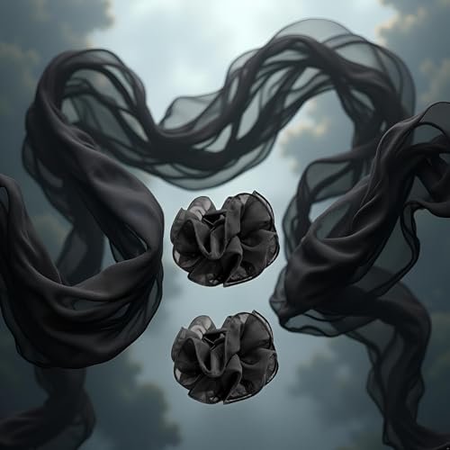 2-Pack Black Chiffon Large Hair Claw Clips with Bow & Rose Design for Women - görsel 18