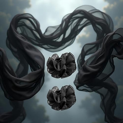 2-Pack Black Chiffon Large Hair Claw Clips with Bow & Rose Design for Women